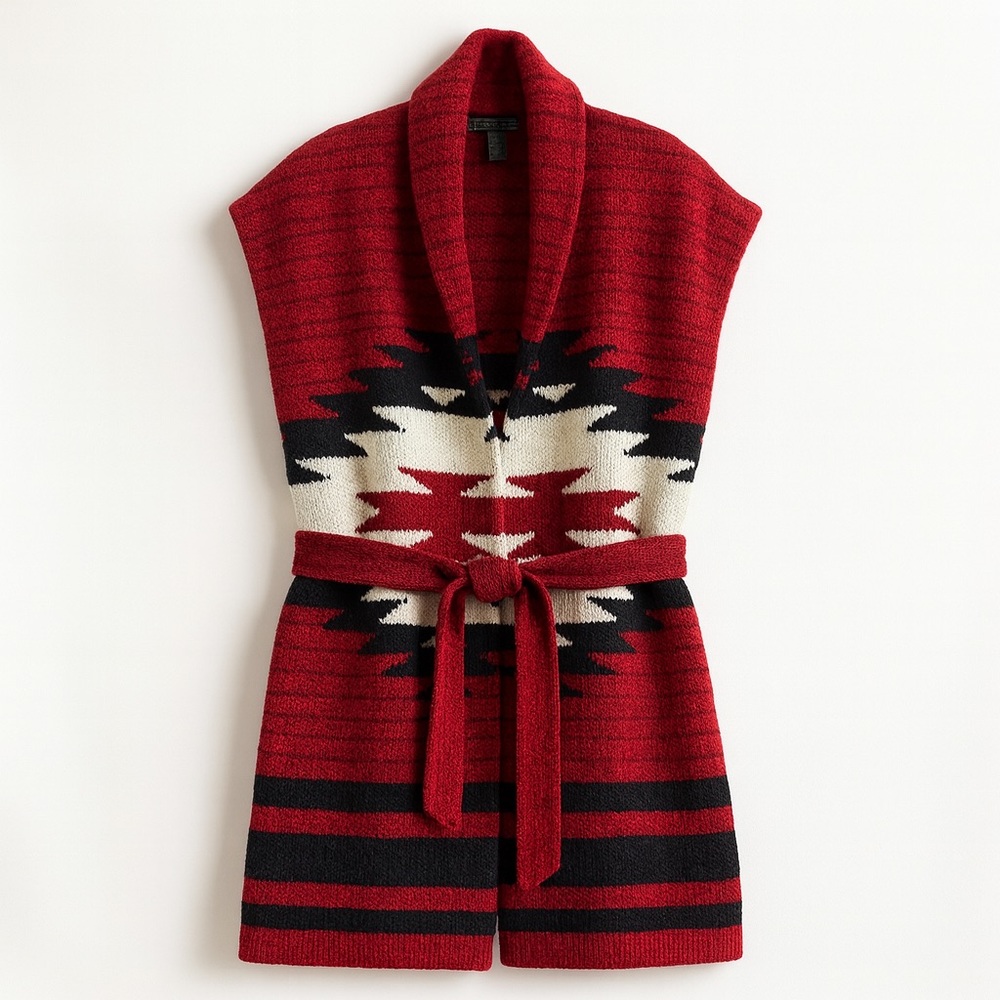 🔥 Lauren Ralph Lauren Southwestern Sleeveless Belted Sweater Vest - Size M